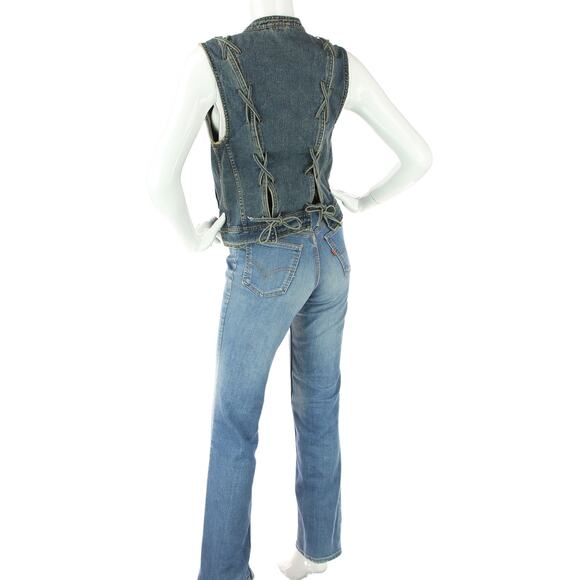 Free People Denim Jean Trucker Lace Up Jacket Vest S - Picture 1 of 4